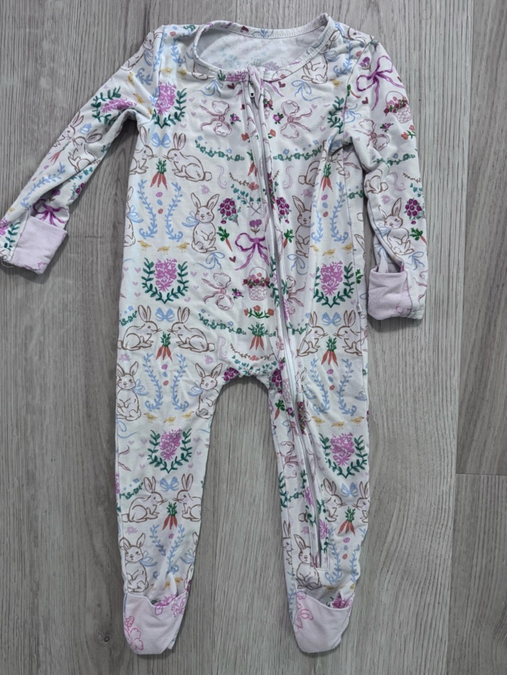 Sweethoney Bamboo Baby Girls White Bunny Print One-Piece Footed Pajamas